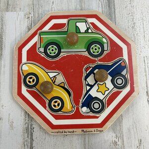 Melissa & Doug Peg Puzzle Cars 3 Piece Chunky Toddler Stop Sign